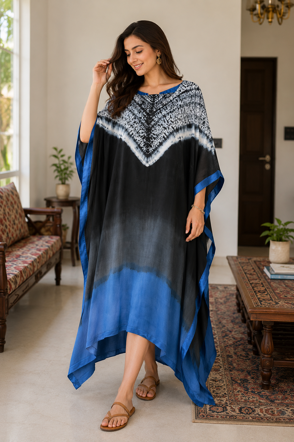 Raat Shibori modal silk kaftan, detail