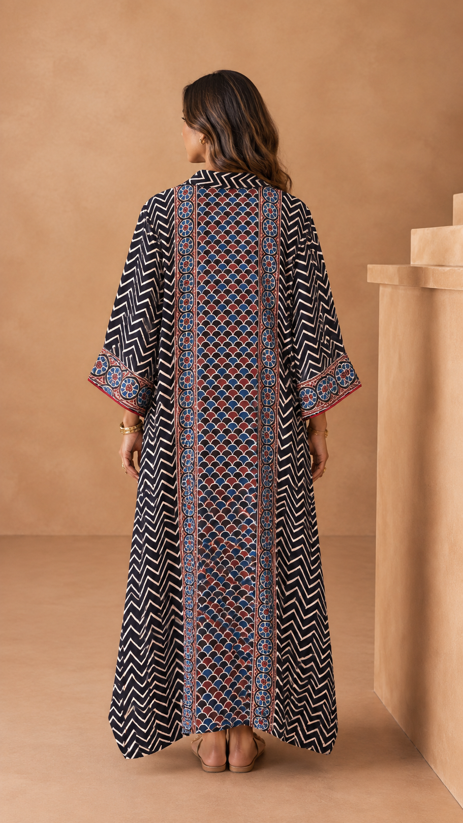 Blue & Black Chevron Modal Silk Kaftan