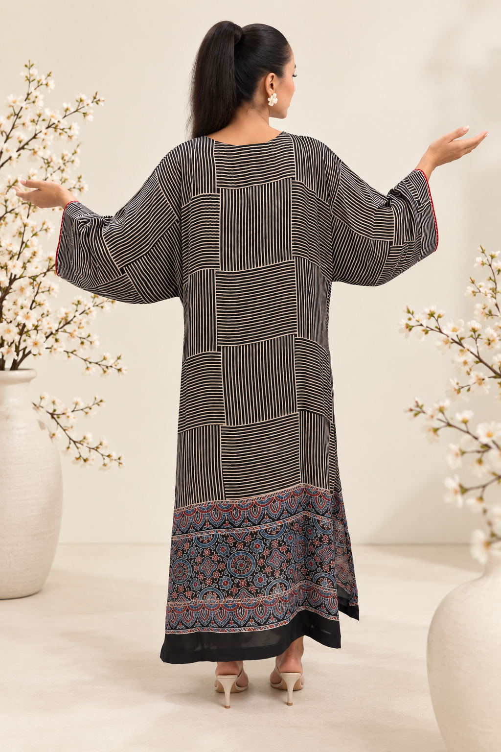 Black & Blue Printed Modal Silk Kaftan