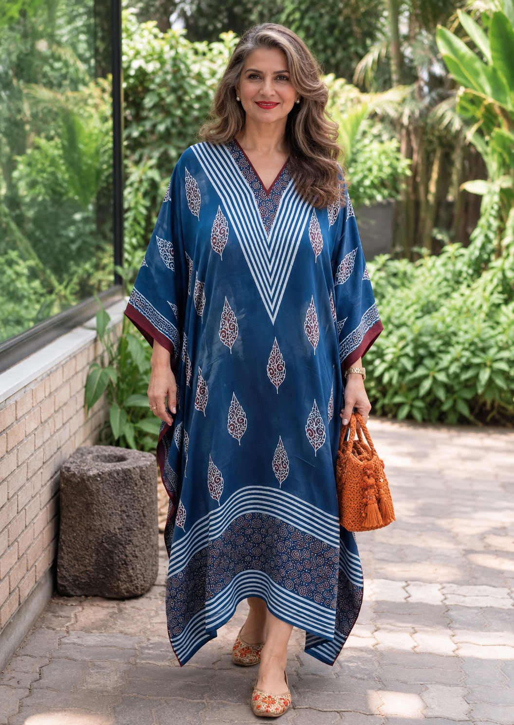 Mor Blue Ajrakh Modal Silk Kaftan