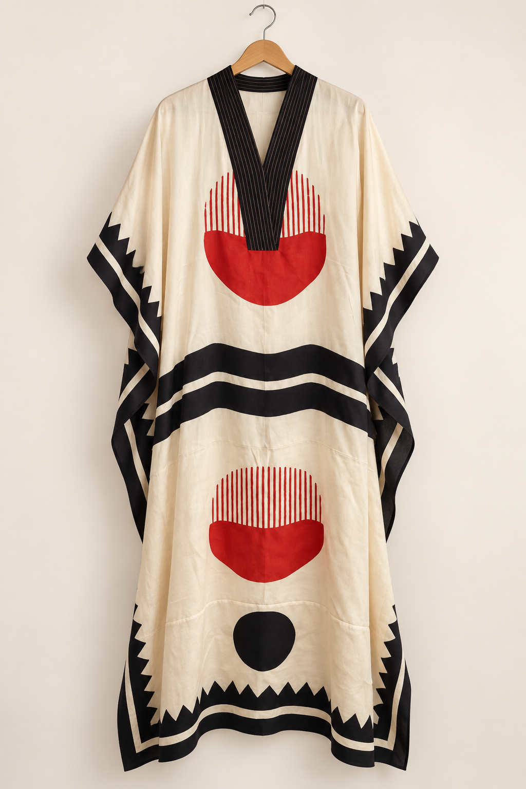 Ivory Geometric Modal Silk Kaftan
