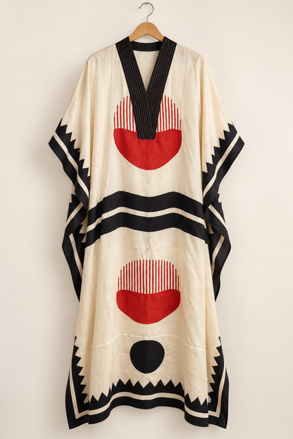 Ivory Geometric Modal Silk Kaftan