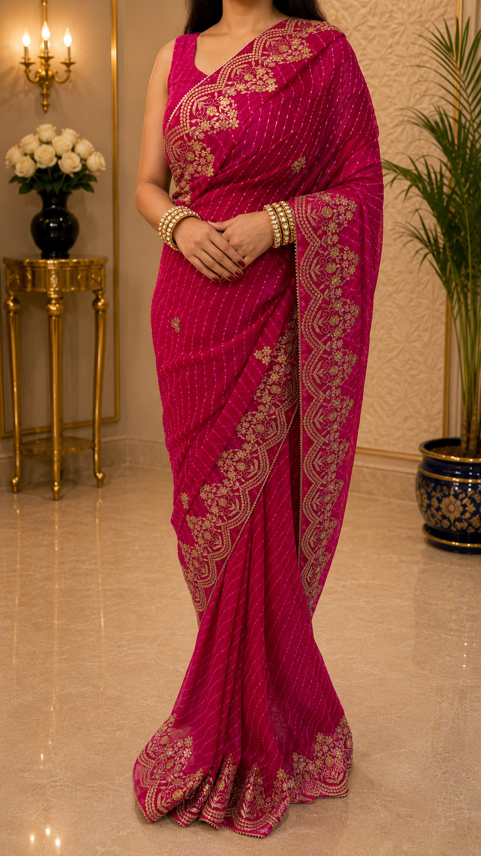 Hot Pink Heavy Gotta Patti Saree