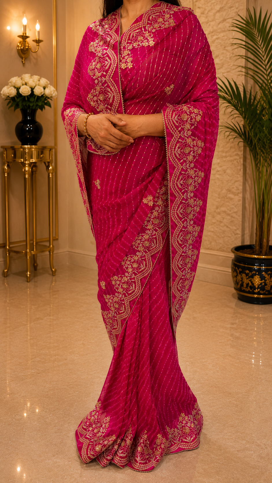 Hot Pink Heavy Gotta Patti Saree