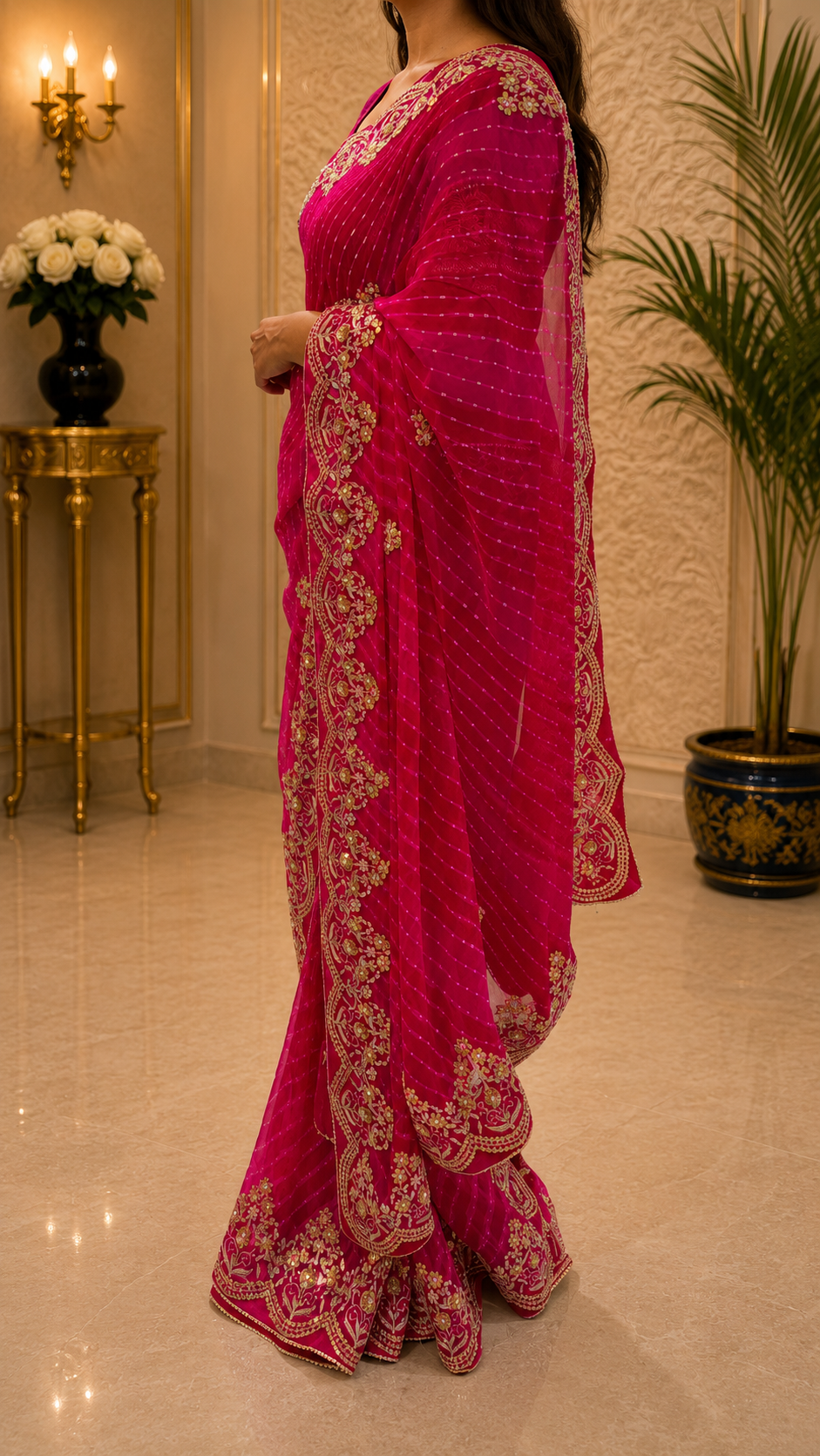 Hot Pink Heavy Gotta Patti Saree