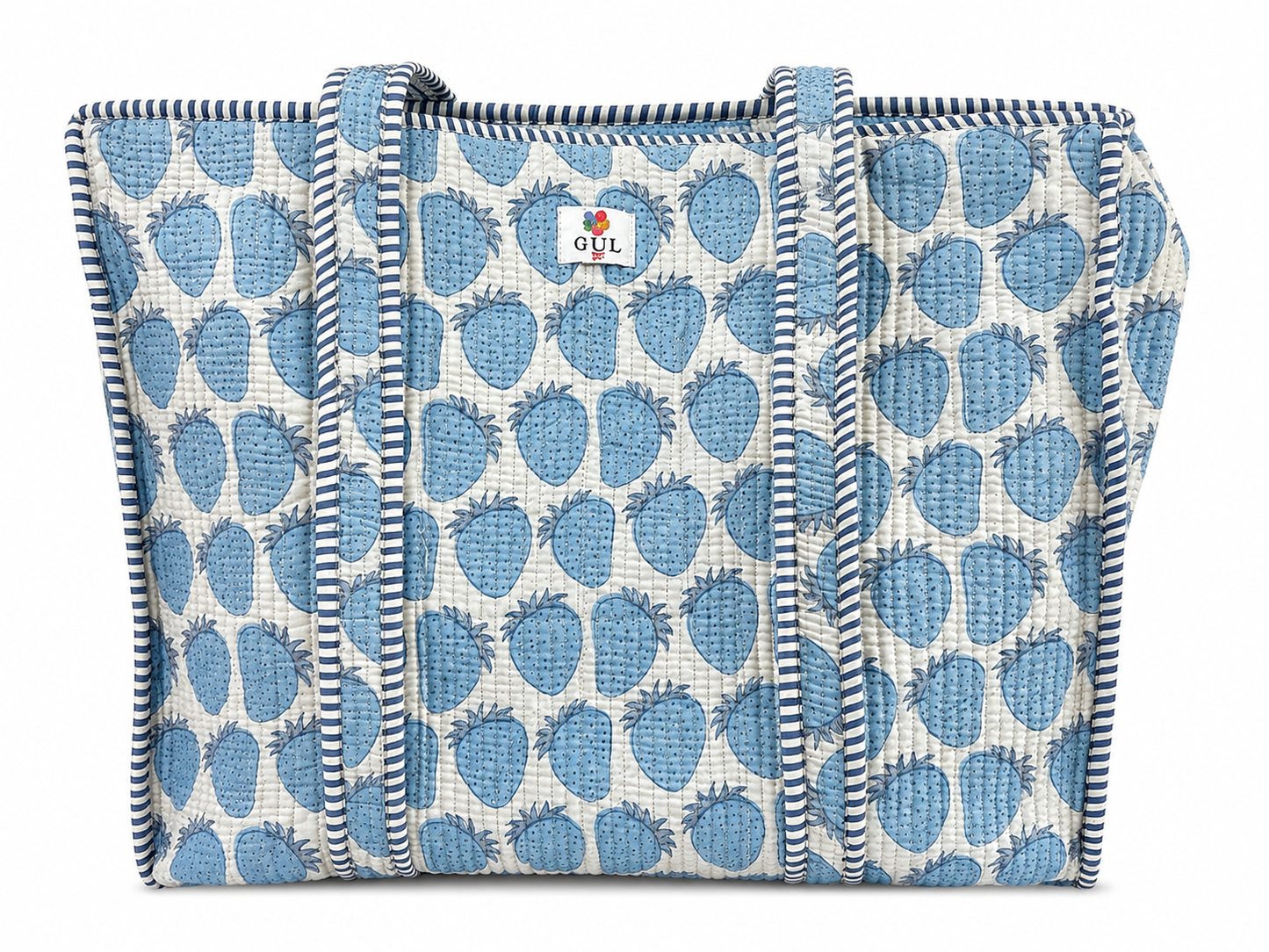 Blue Strawberry Quilted Tote Bag