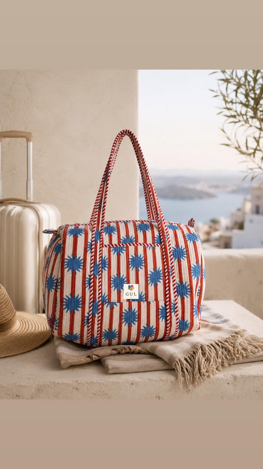 Orange and Blue Block Print Duffle Bag