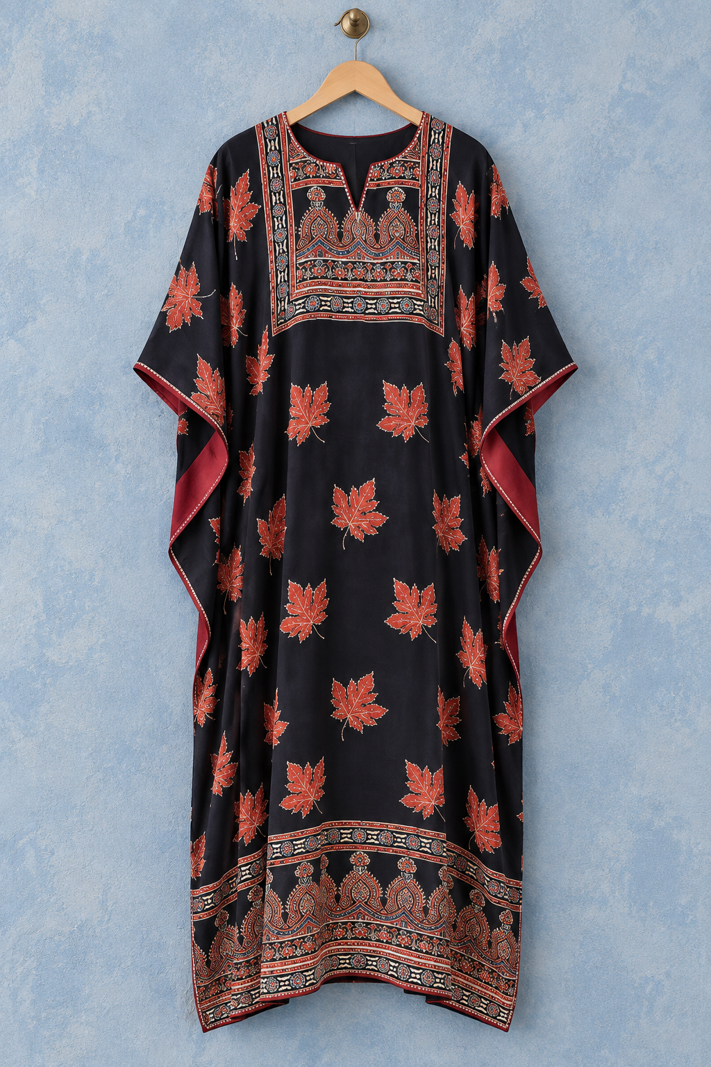 Black Maple Ajrakh Modal Silk Kaftan