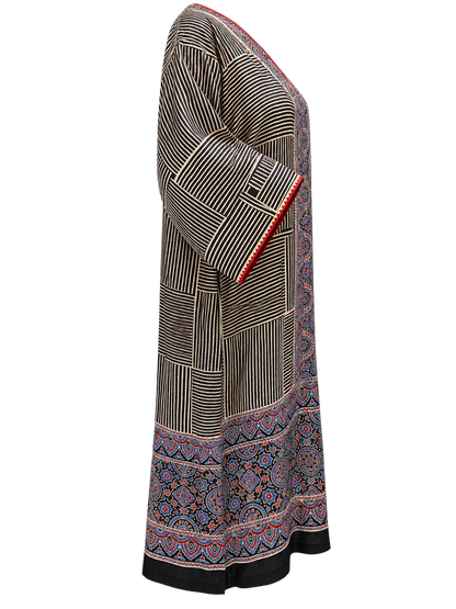 Black and blue printed modal silk kaftan, third view