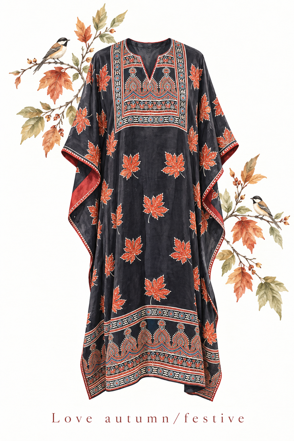 Black Maple Ajrakh Modal Silk Kaftan