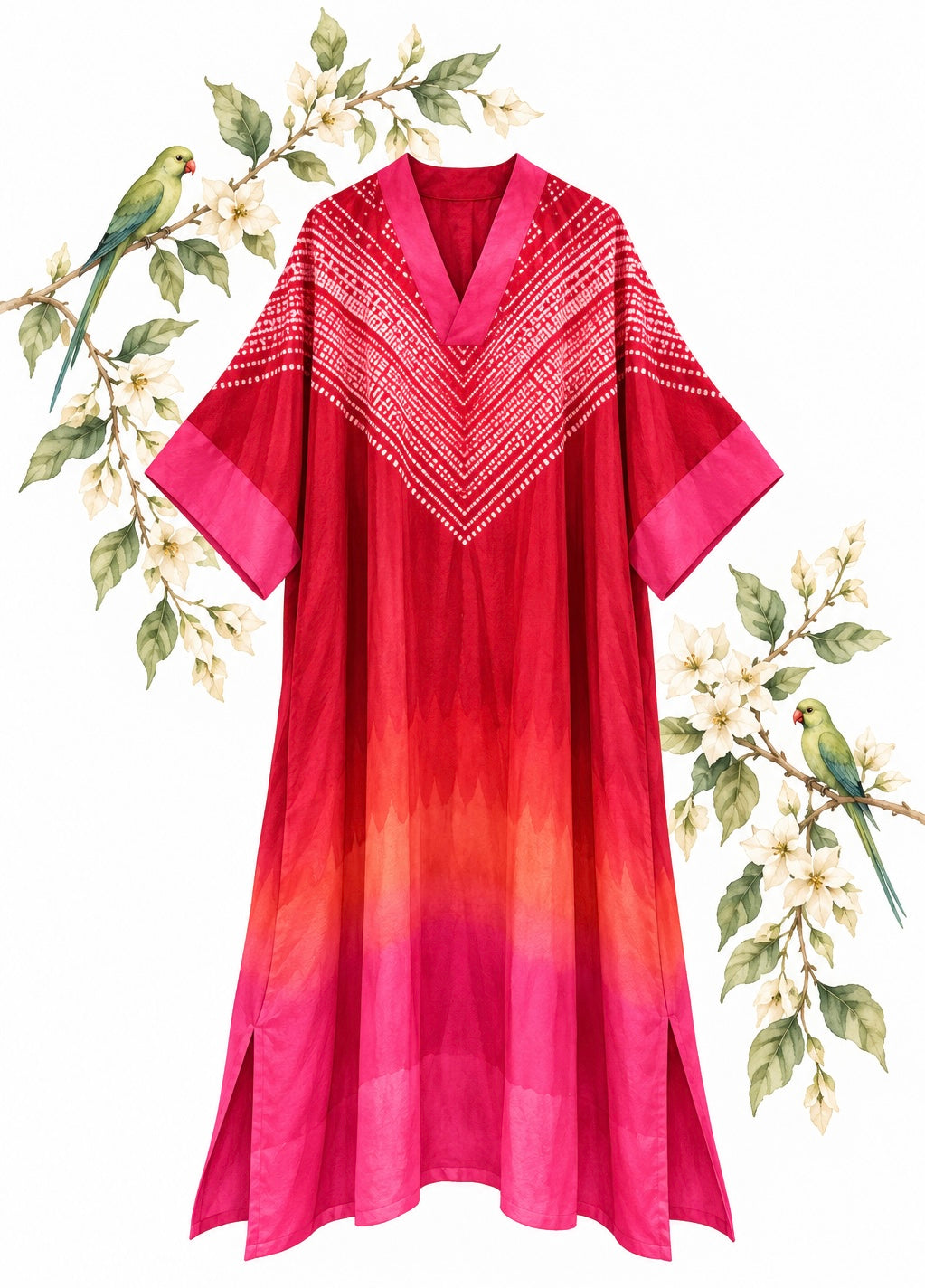 Sindoor red Shibori modal silk kaftan by Gul, side view