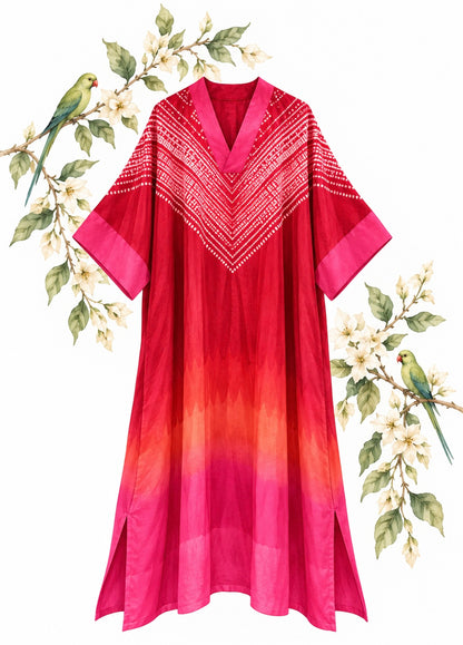 Sindoor red Shibori modal silk kaftan by Gul, side view