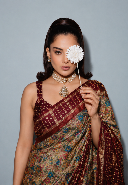 Champa Bandhej Modal Silk Saree