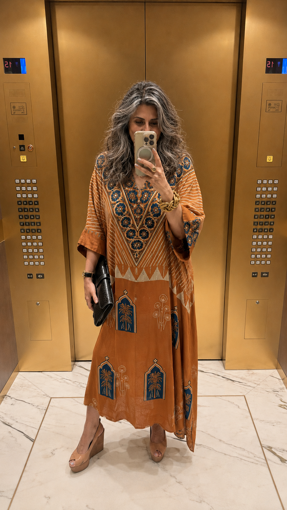 Terracotta Blue Arch Modal Silk Kaftan