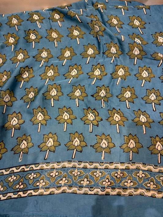 Blue Ajrakh Modal Saree with Aari Taari Sequence & Mirror Work