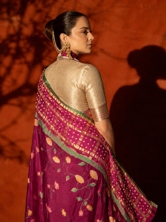 Gulmohar Bandhej Modal Silk Saree