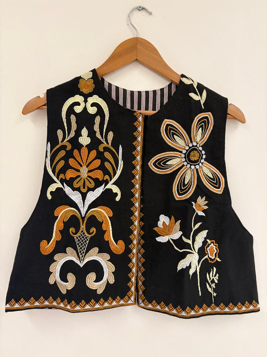 Black Multicolour Suzani Hand-Embroidered Jacket