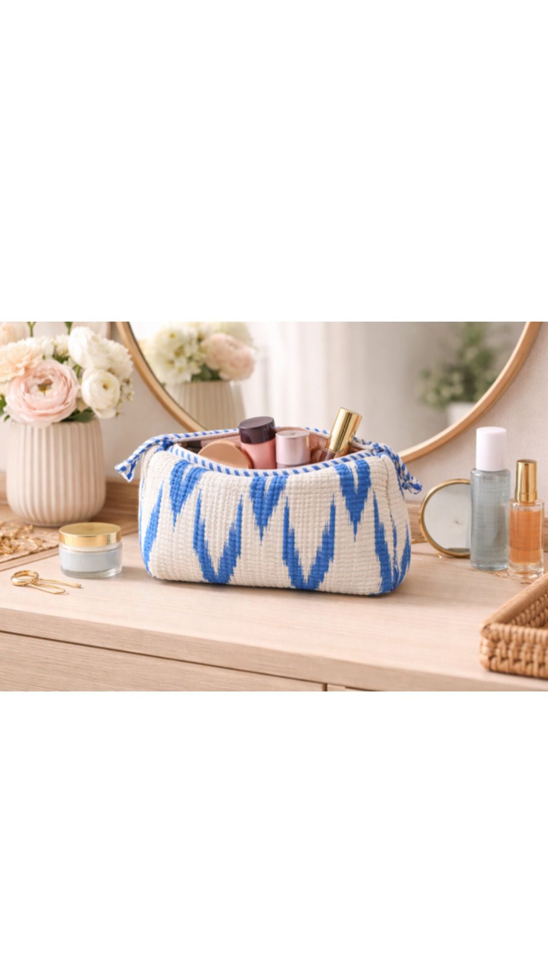 Blue Ikkat quilted makeup pouches, alternate view