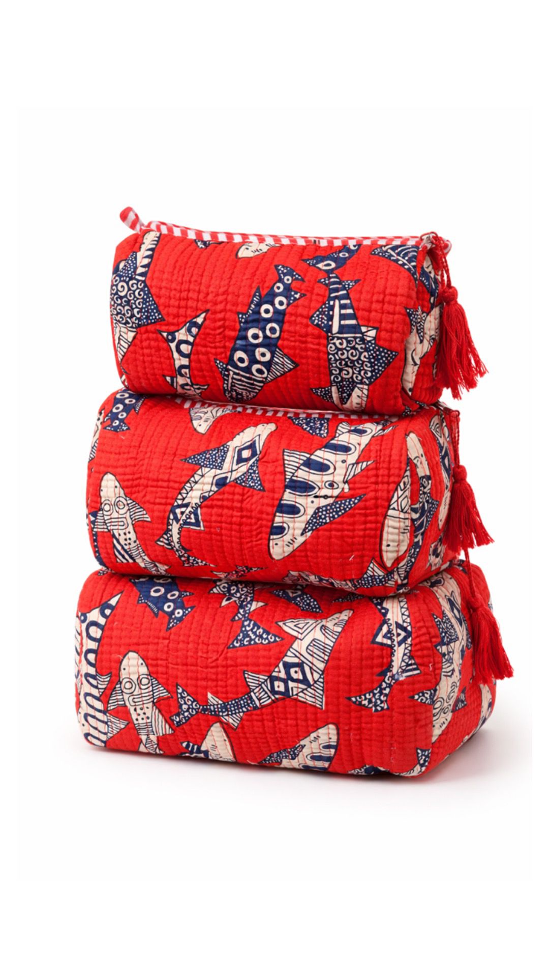 Red fish quilted makeup pouches, alternate view