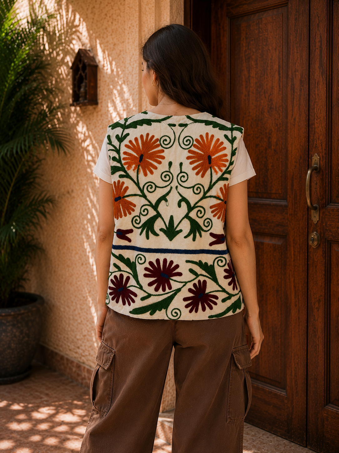 Cream Multicolour Floral Pocket Vest