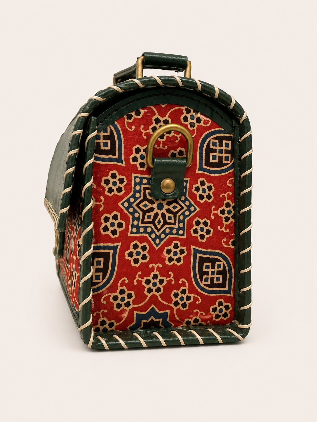 Green Ajrakh Trunk Bag - side view