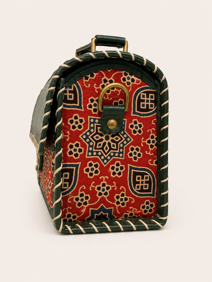 Green Ajrakh Trunk Bag - side view