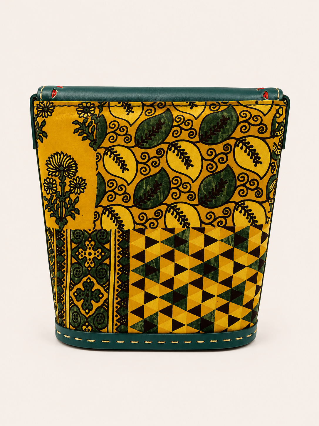 Mirror Work Ajrakh Blue Trunk Bag - model carrying bag