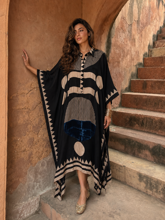 Black Tan Aztec Circle Kaftan