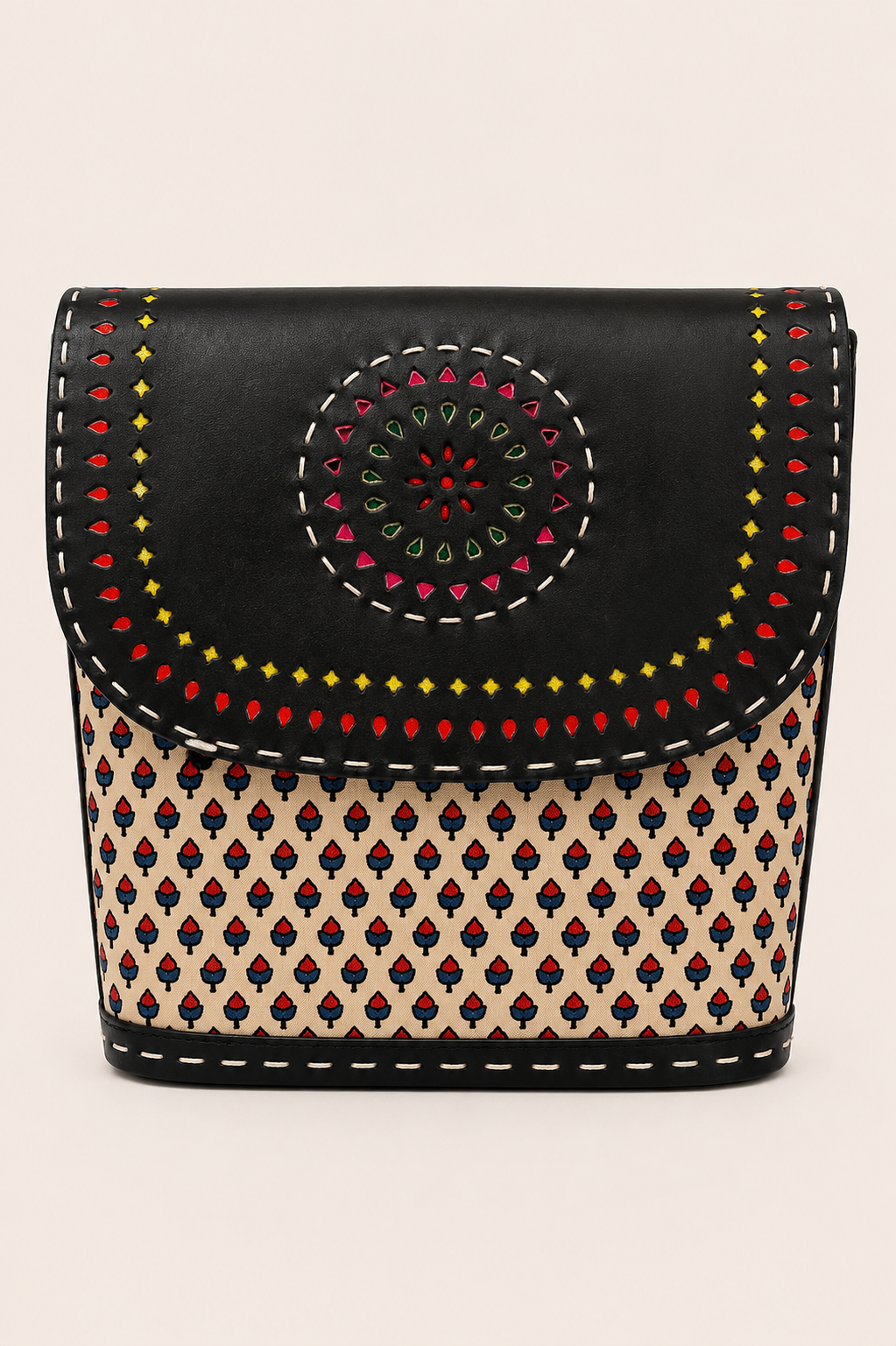 Black Ajrakh Multicolour Crossbody Bag - product shot front