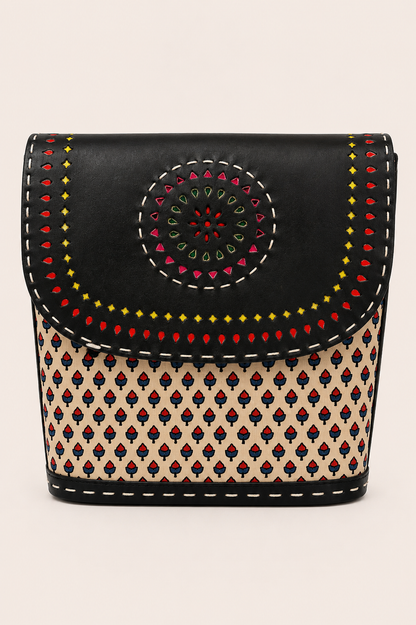 Black Ajrakh Multicolour Crossbody Bag - product shot front