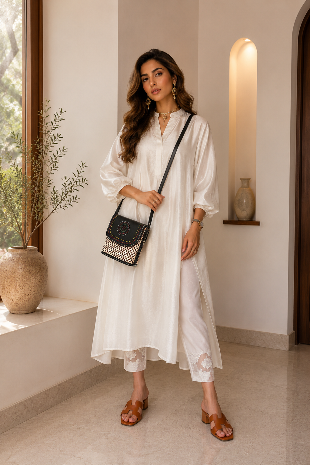 Black Ajrakh Multicolour Bucket Bag