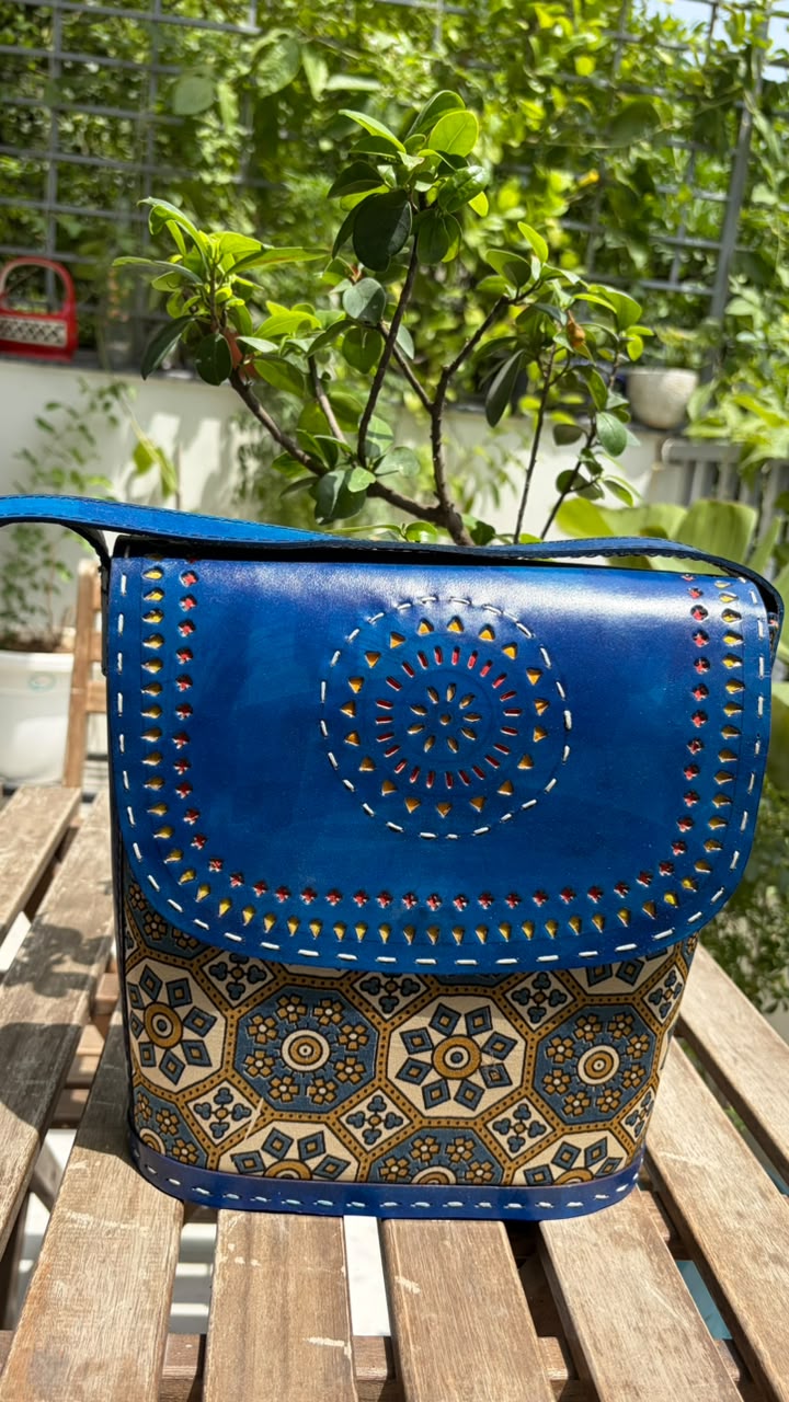 Blue Mustard Medallion Box Crossbody Bag