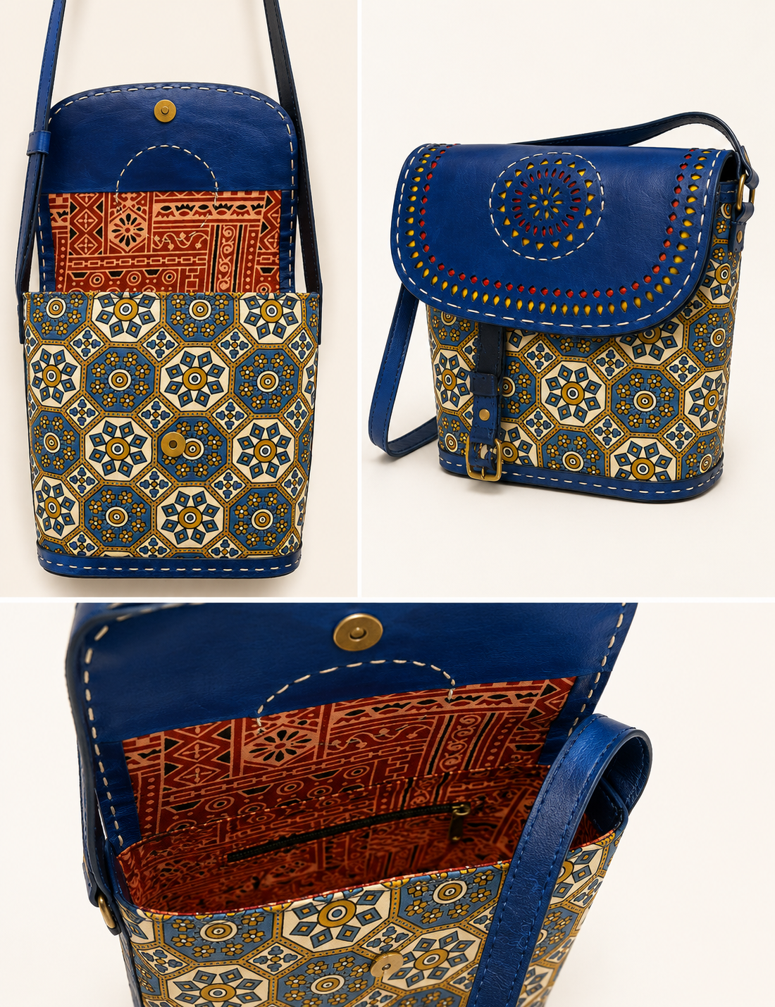 Blue Mustard Medallion Box Crossbody Bag