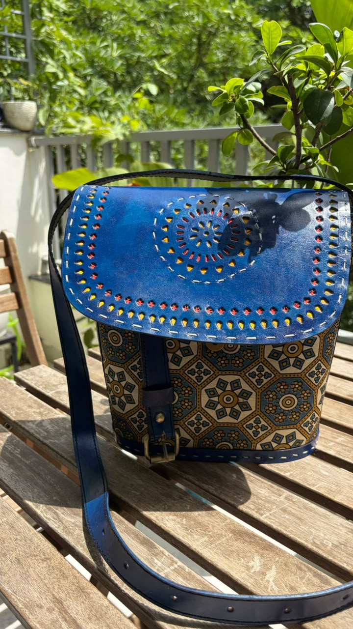 Blue Mustard Medallion Box Crossbody Bag