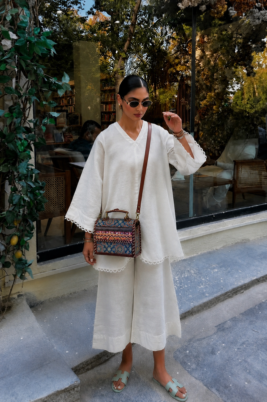 Mirror Work Ajrakh Blue Trunk Bag