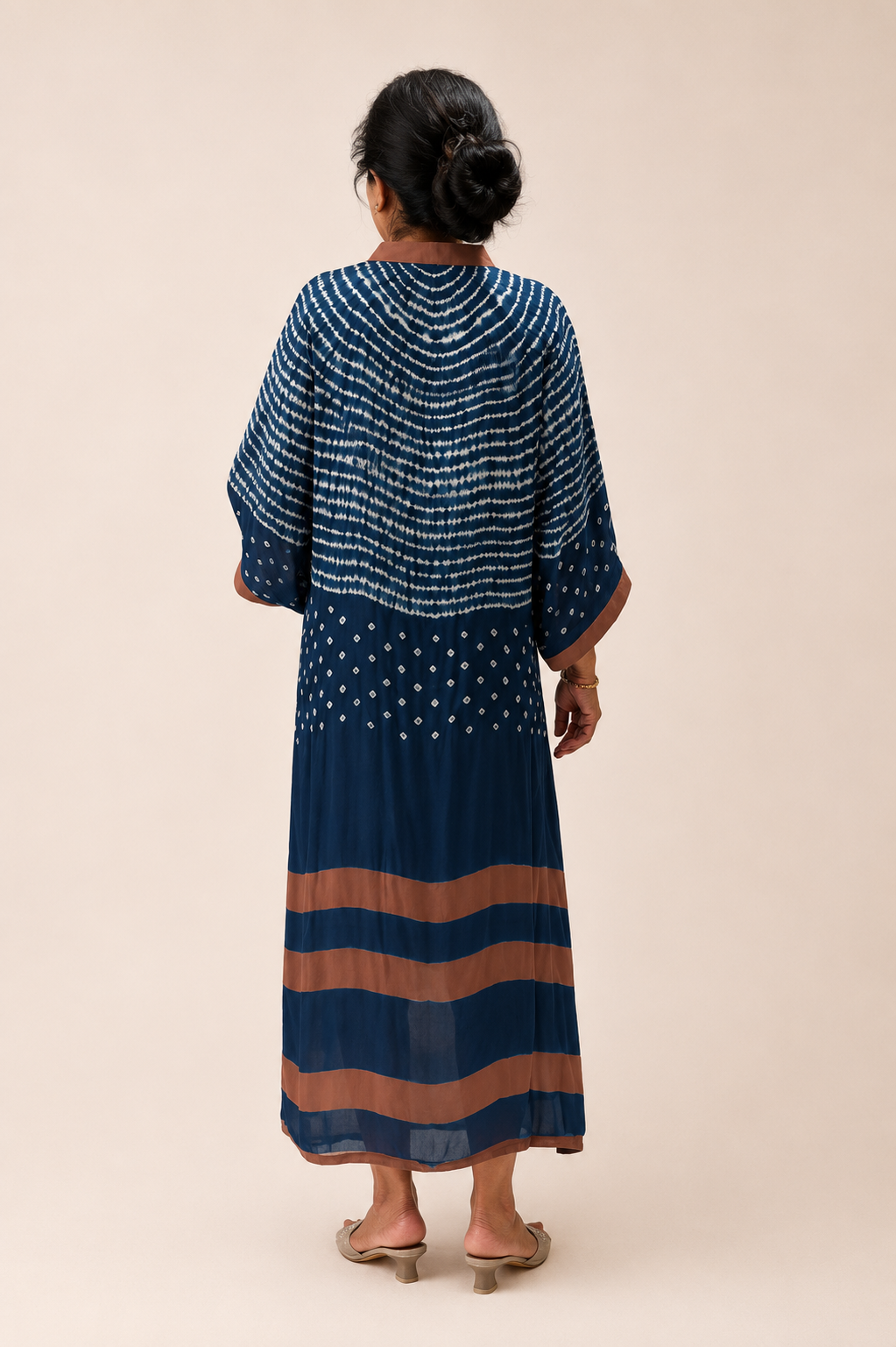 Navy Blue Sequin Ombré Striped Kaftan