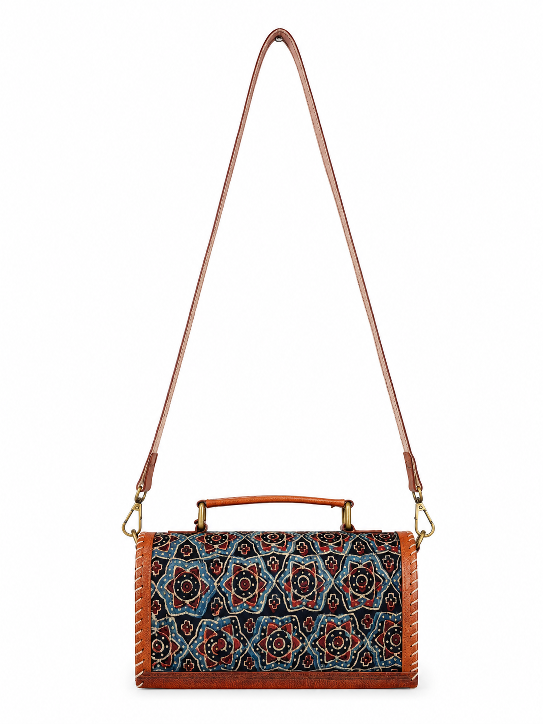 Multicolor Ajrakh Medallion Crossbody Leather Bag