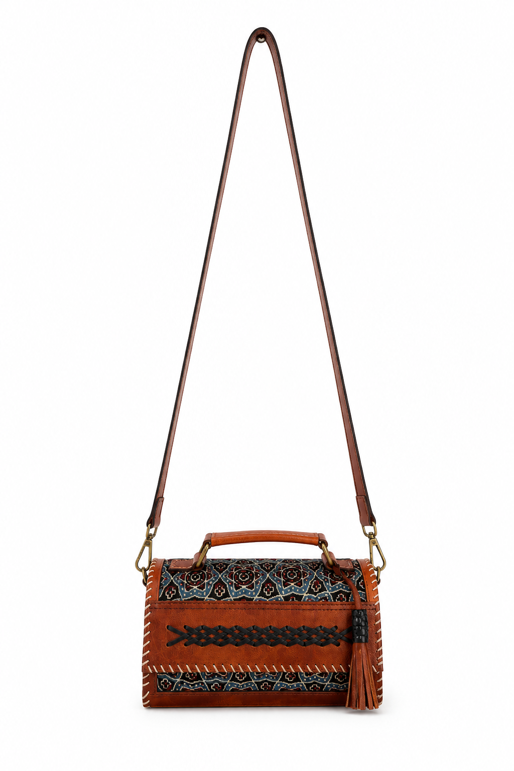 Multicolor Ajrakh Medallion Crossbody Leather Bag