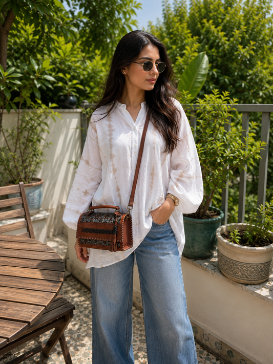 Navy mustard Ajrakh medallion crossbody bag