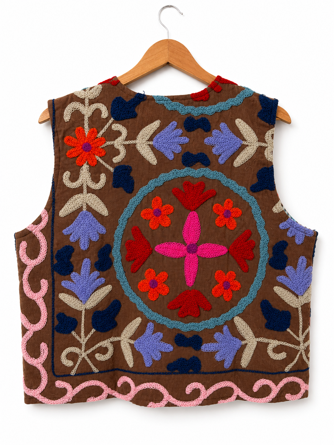 Brown Medallion Suzani Tie Vest