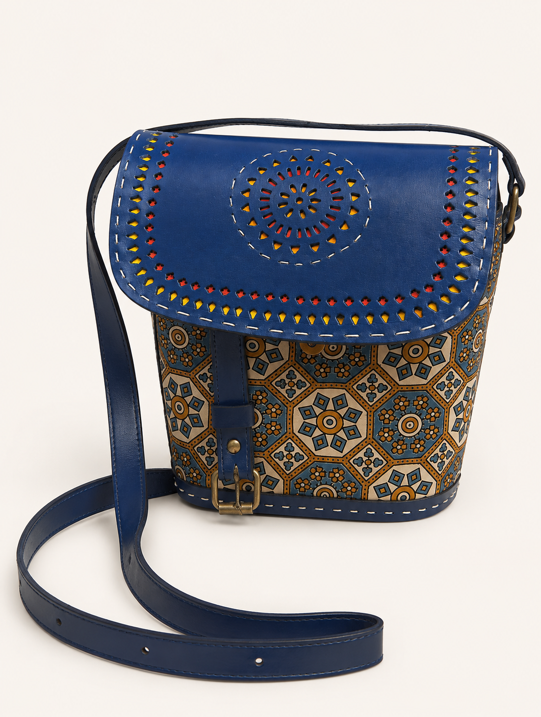 Blue Mustard Medallion Box Crossbody Bag