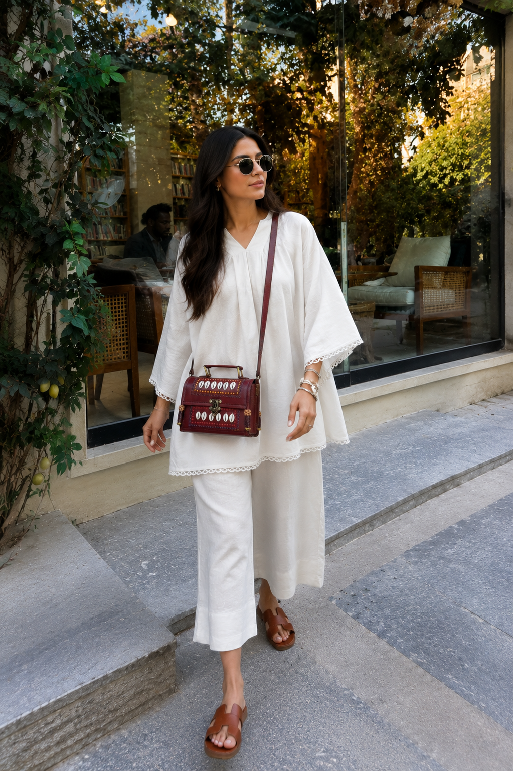 Brown Leather Cowrie Shell Trunk Bag