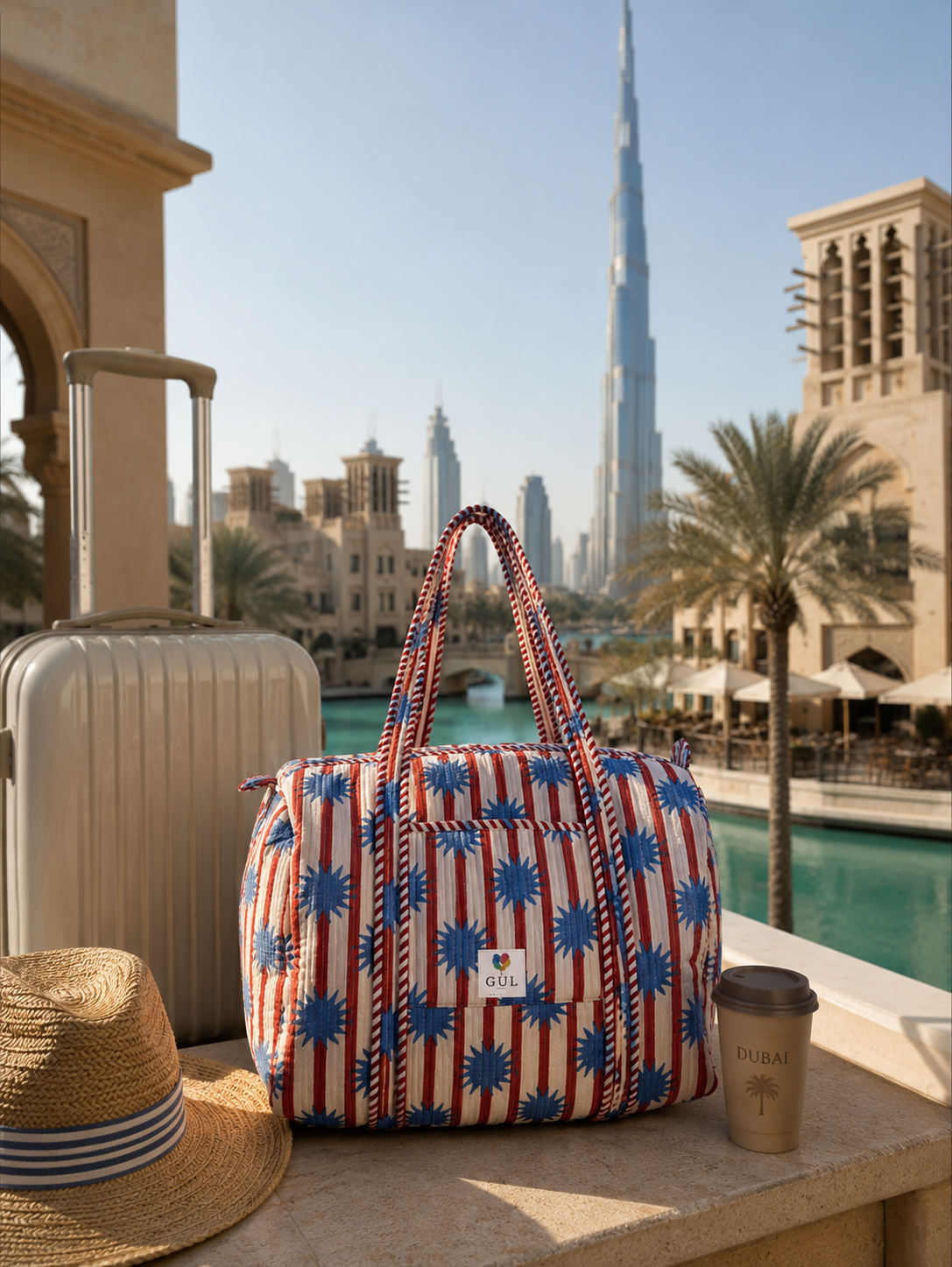 Orange and Blue Block Print Duffle Bag