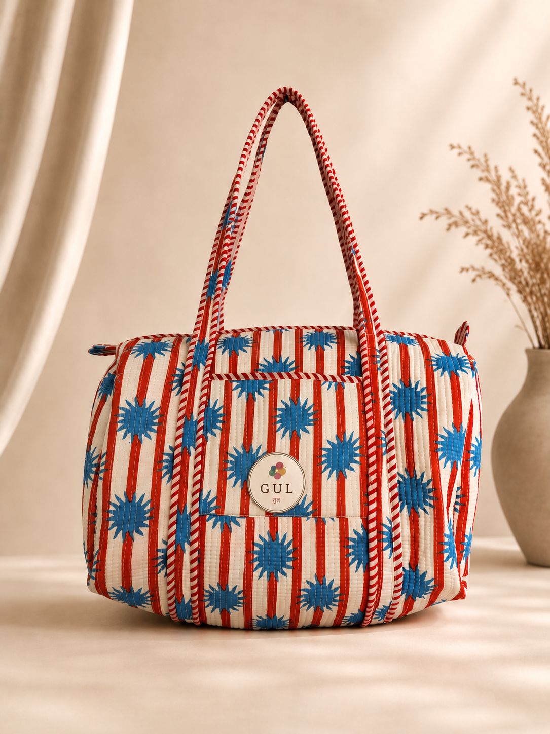 Orange and Blue Block Print Duffle Bag