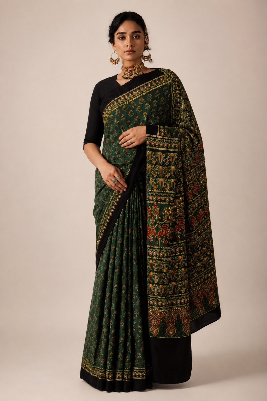 Raat Ki Rani – Deep Forest Ajrakh Saree