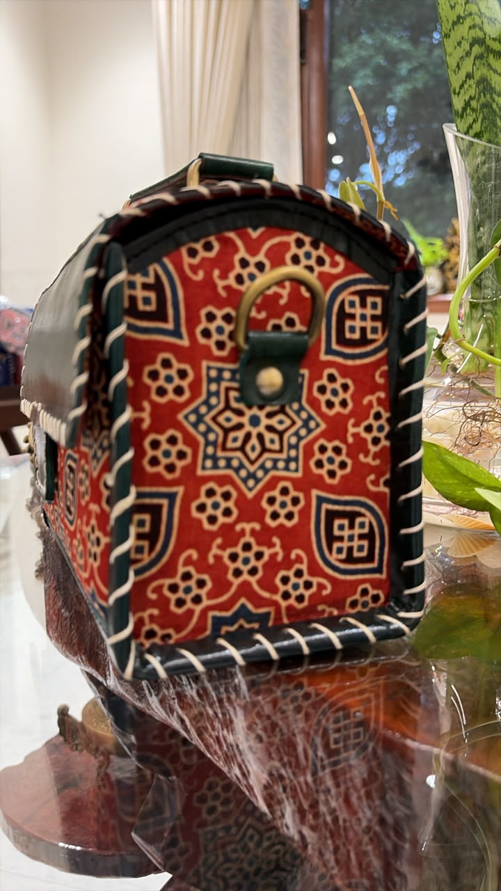 Green Ajrakh Trunk Bag