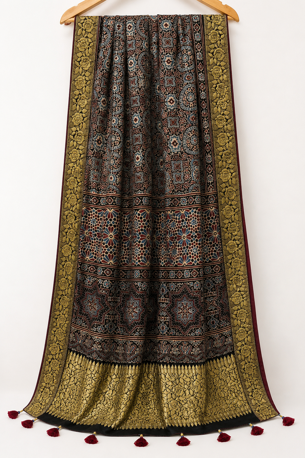 Black Gold Ajrakh Silk Dupatta