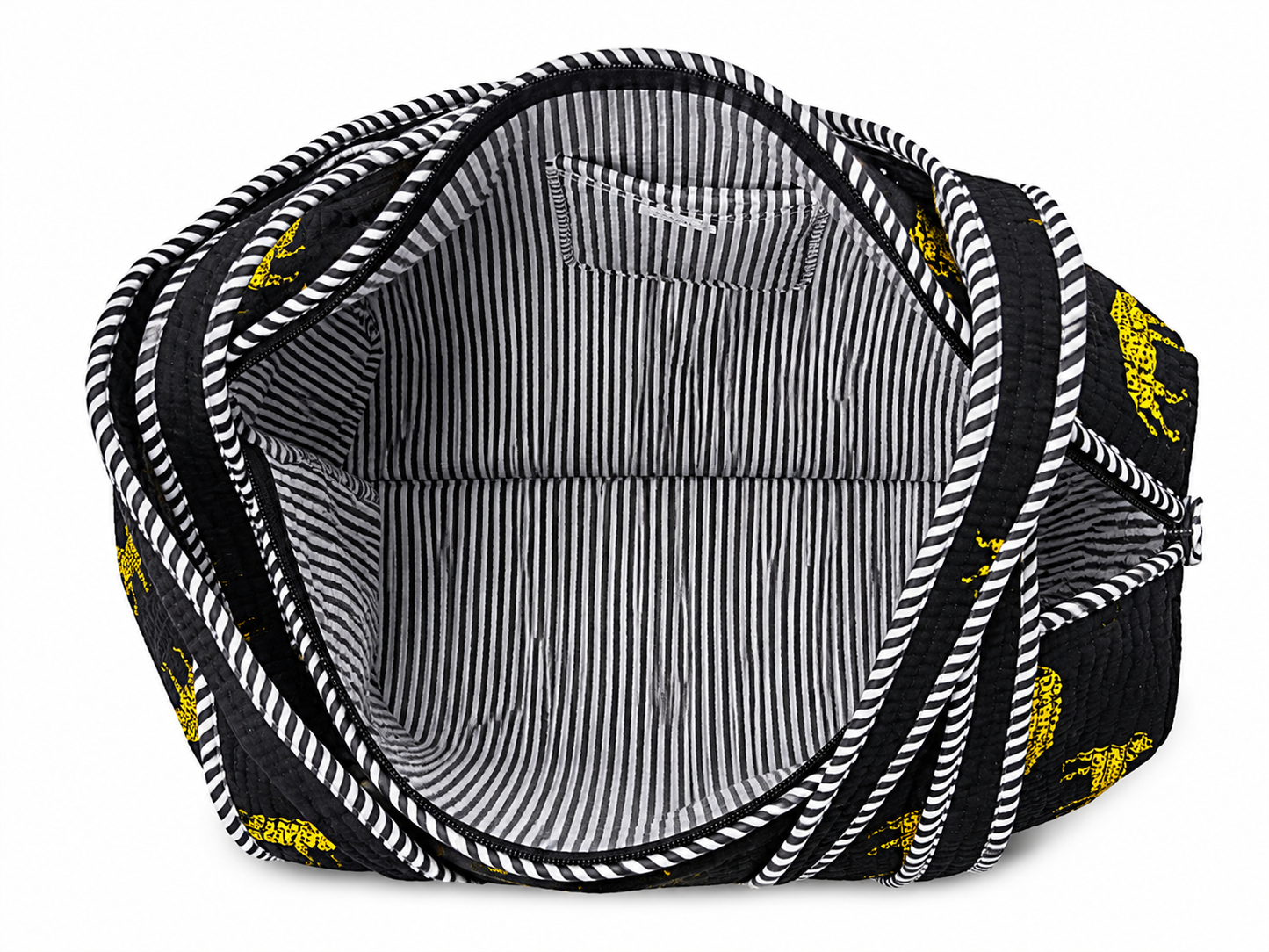 Black & Yellow Animal Print Quilted Duffel Bag