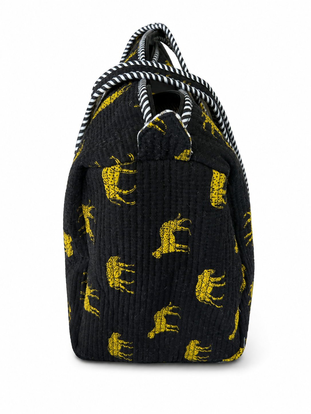 Black & Yellow Animal Print Quilted Duffel Bag