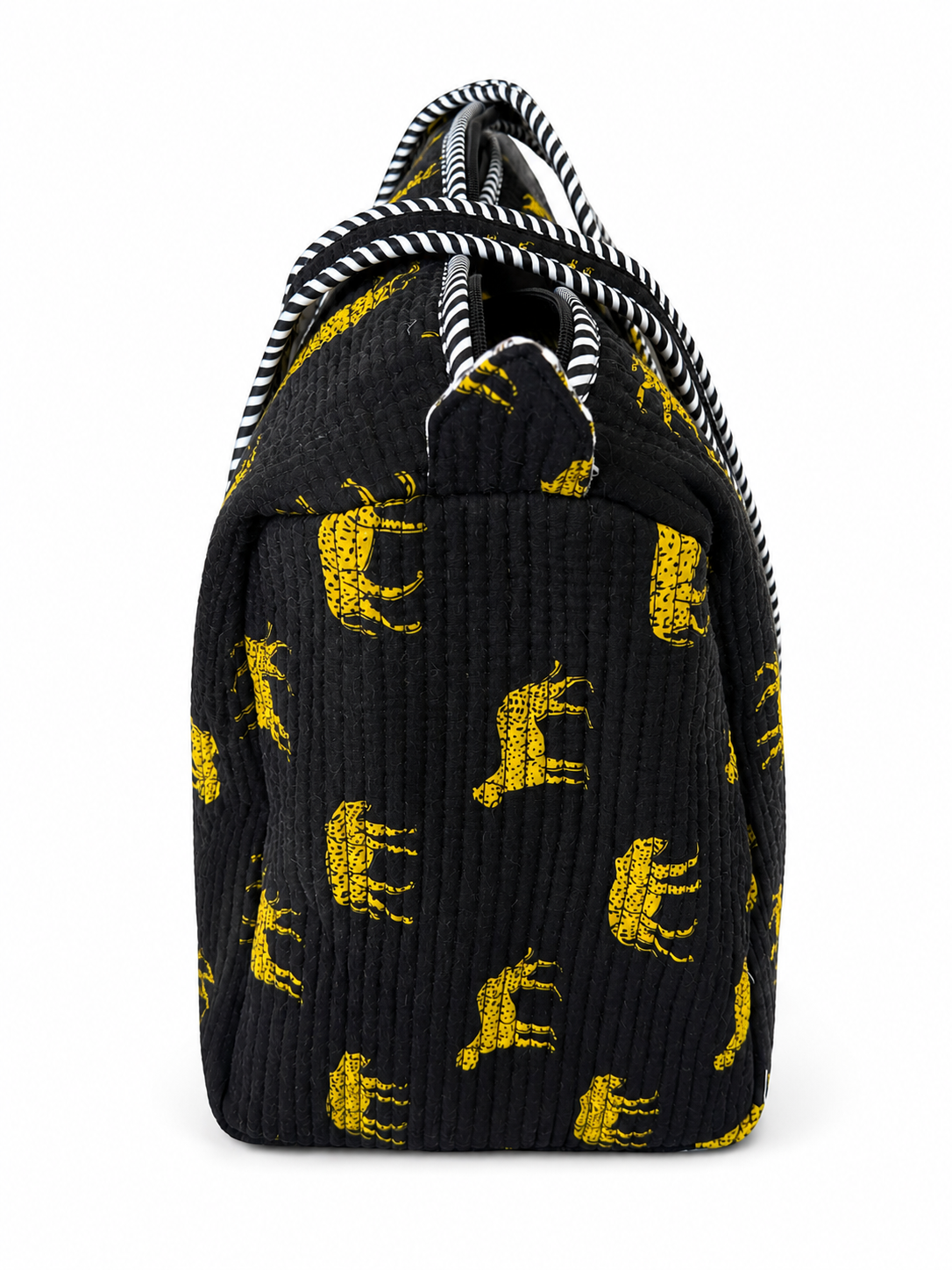 Black & Yellow Animal Print Quilted Duffel Bag